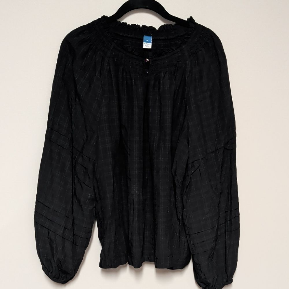 Old Navy Black Peasant Blouse with Smocked Neckline